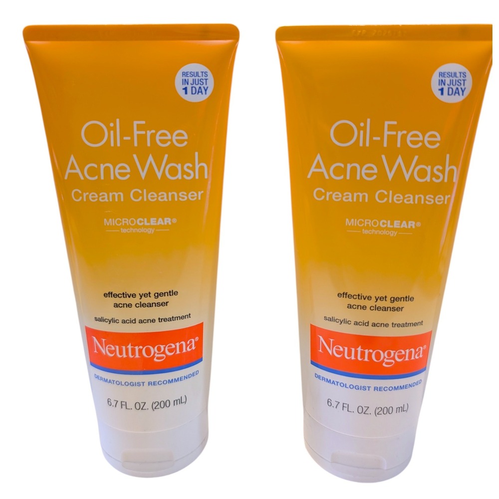 Neutrogena Oil Free‎ Acne Wash Cream Cleanser 6.7 Oz Lot of 2 EXP 01/2026